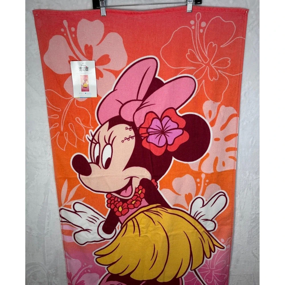 Disney Minnie Mouse Hula Beach Towel The Big One Kids Pink Orange 28x58 Cotton